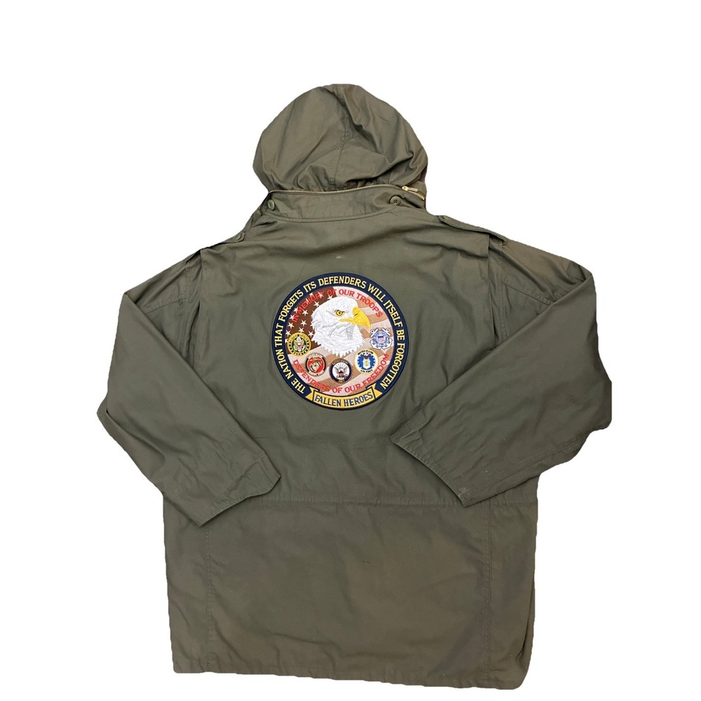 Rothco Field Jacket Mens 2XL Green M-65 Hood Military Navy Embroidered/Patch